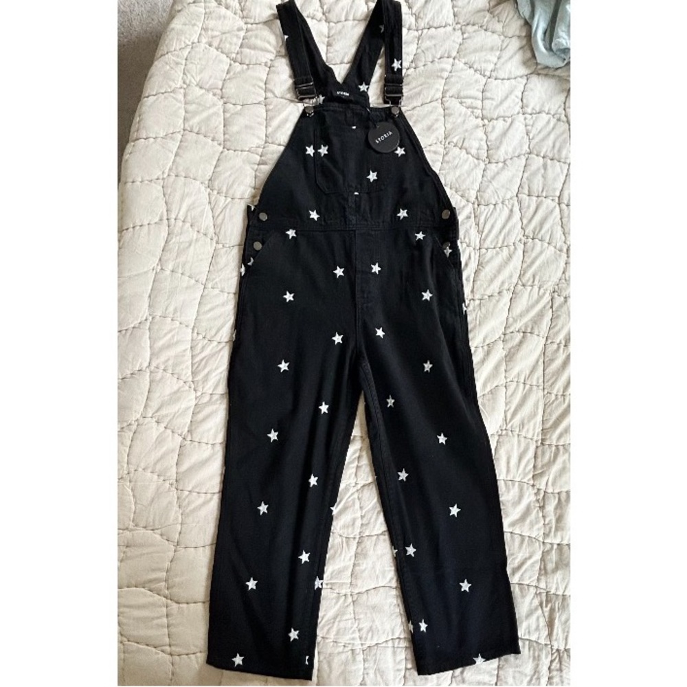 Clad and Cloth Star Overalls Jumpsuit Black Denim